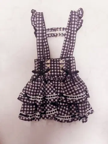 [택 포함] LIZLISA 사다리 리본 체크 티어드 치마바지 블랙