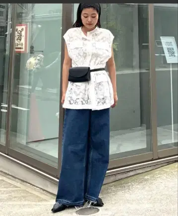 새상품 CIAOPANIC TYPY 레이스 밀리터리 베스트 시어 탑