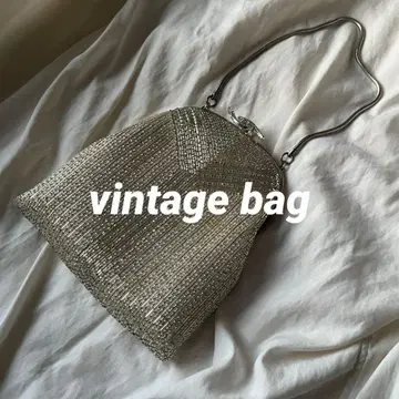 비즈백 vintage 비즈 자수 실버 파티 쇼와 레트로
