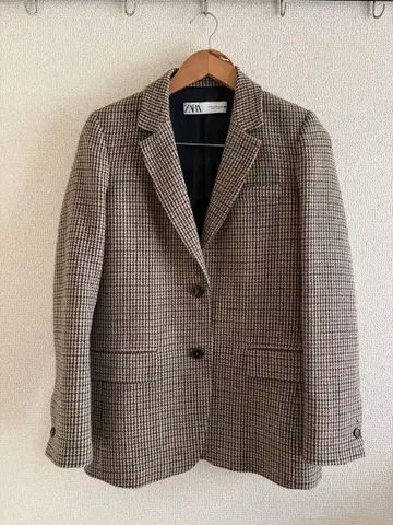 ZARA 테일러드 자켓 XS 베이지 계열 체크 무늬