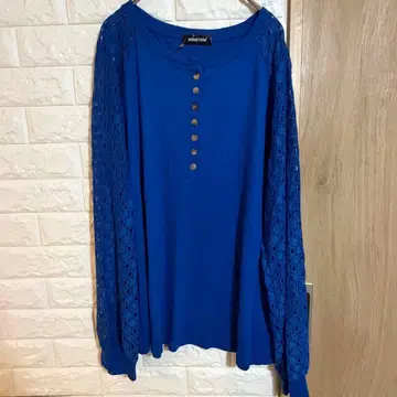 MINETOM [ L ] 블루 레이스 슬리브 셔츠