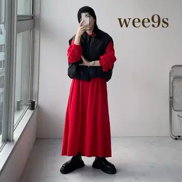 wee9s 롱 원피스 빨간색 오버 사이즈 맥시 길이 루즈핏 레드
