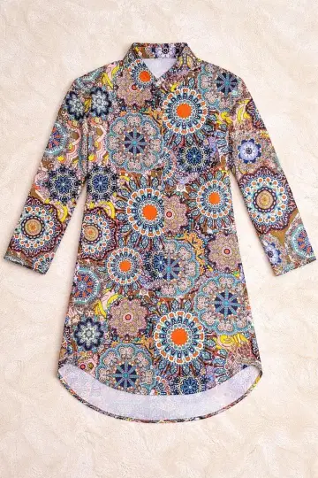 여성용/만다라 패턴 롱 셔츠 튜닉 겉옷 보헤미안 올 패턴