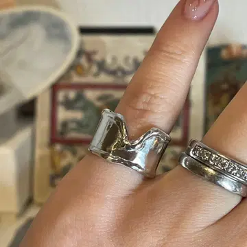 핸드메이드 실버 925 텍스처 와이드링 핑키링