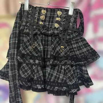 LIZLISA 사다리 리본 트위드 티어드 치마바지