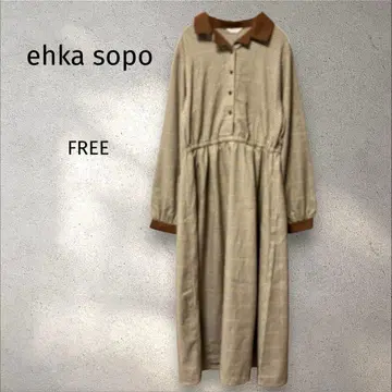 에카 소포 체크 원피스 [ FREE ] 프리 롱 기장 카라 부착 브라운