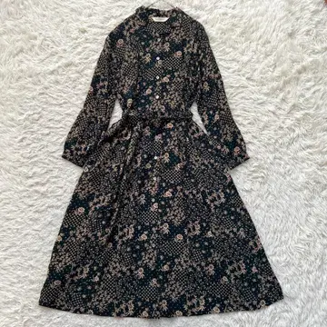 Lois CRAYON 실크 100% 올 패턴 꽃무늬 A라인 롱 원피스