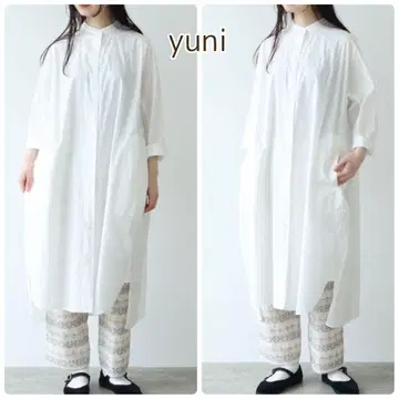 yuni 유니 코튼 캐치 와셔 밴드 카라 셔츠 원피스 화이트