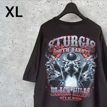 레어 XL 스타지스 바이크 T셔츠 버팔로 양면 프린트 블랙