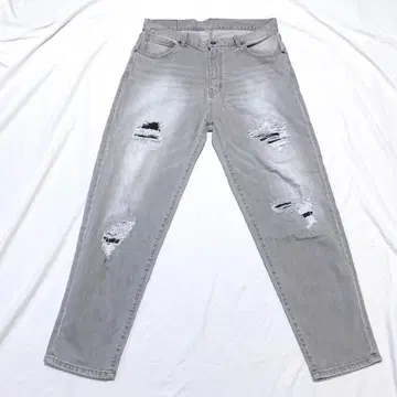 LEFLAH 데미지 가공 슬림핏 데님 데님 팬츠 그레이 XL