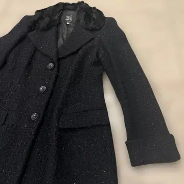 블랙 롱 코트 트위드풍