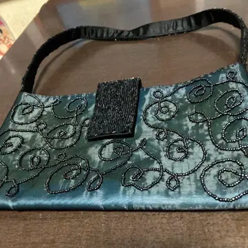 비즈 자수 파티 백 청록색