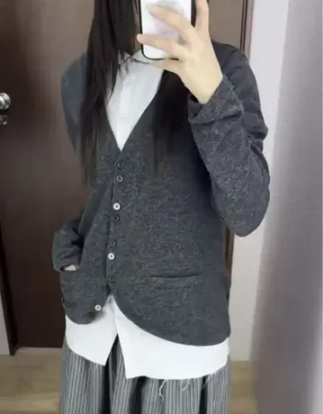 COYSEIO 코이세이오 레이어드 셔츠 가디건 그레이