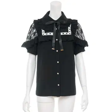 SecretHoney 스퀘어 레이스 요크 블라우스 블랙