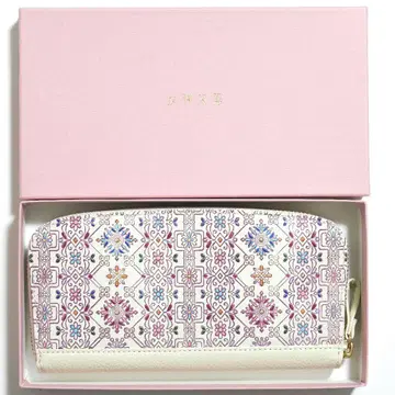 [ 미사용 새상품 ] 유젠 문고 꽃무늬 지퍼 장지갑 소가죽 일본제