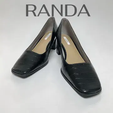 RANDA 펌프스 블랙 엠보 스퀘어토 25.0cm 와이드 힐