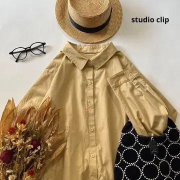 c431* 스튜디오 클립 뒤 리본 코튼 셔츠 원피스