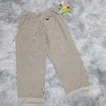 아츠코마타노 스트라이프 패턴 와이드 팬츠 밴딩 L 사이즈 편안한