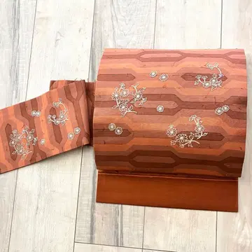 나고야 오비 순수 실크 중고 수제 자수 브라운 캐주얼 [ mm273 ]