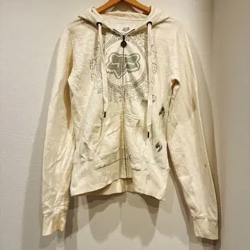 FOX Girls 풀 집업 후드티 XL 크림색 빈티지 YK2