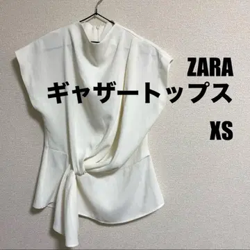 ZARA 개더 슬리브리스 티셔츠 화이트 XS 크레이프