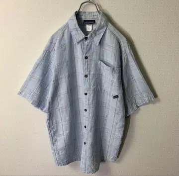 00s patagonia 헴프 셔츠 S 체크 반팔 린넨 포켓.
