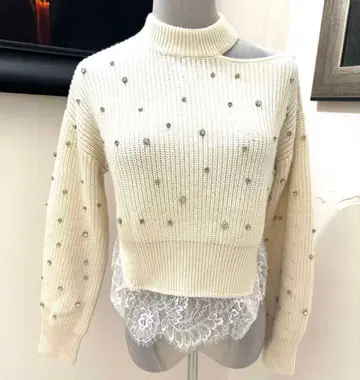 self-portrait 크리스탈&레이스 코튼울 니트 S