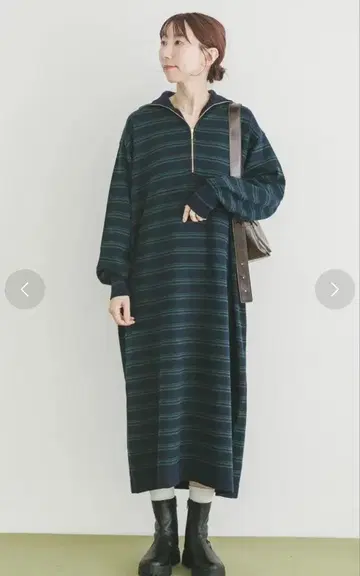 ITEMS URBAN RESEARCH 하프 지퍼 폴로 원피스 네이비