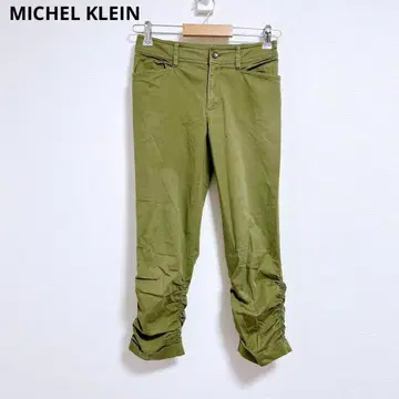 미쉘클랑 7부 팬츠 크롭 팬츠 카키 밑단 주름 36