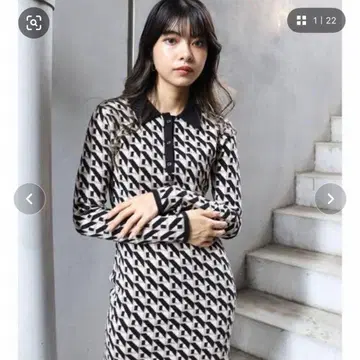 MURUA 지오메트릭 니트 폴로 원피스