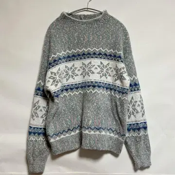 북유럽 빈티지 스타일 눈꽃 패턴 샤기 니트 모크넥 믹스 컬러 M