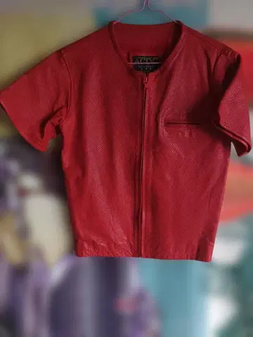 ACDC 천연 가죽 레드 메쉬 자켓 36