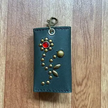 키케이스 스터드 키링 아메카지 HTC 스타일 천연 가죽 블랙 그린 소품함