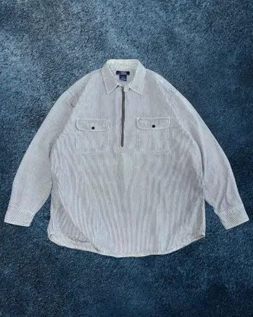 90's FIVE BROTHER 하프 지퍼 히코리 스트라이프 셔츠