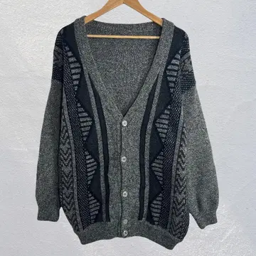 [좋은 배색 ] 빈티지/3D 니트 짜임/니트 가디건/올 패턴/빅 루즈