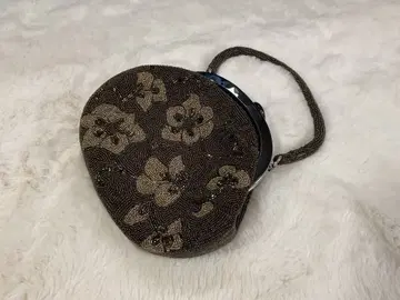 [ 컨디션 최상 ] 총 비즈 핸드백 가마구치 꽃무늬 빈티지 쇼와 레트로