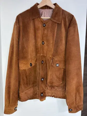 이탈리아제 천연 가죽 스웨이드 블루종 A-1 52 XL 문장 버튼