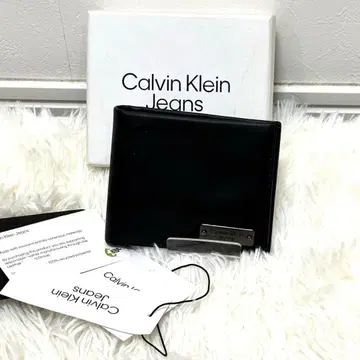[ 미사용 ] 캘빈클라인 진스 접이식 지갑 블랙 천연 가죽