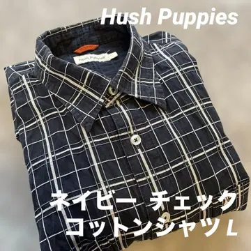 [ 새상품급 ] Hush Puppies 네이비 체크 코튼 셔츠 L