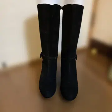 히미코 블랙 스웨이드 롱 부츠