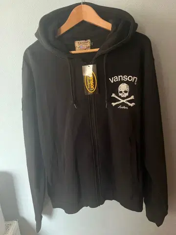 vanson 스컬 자수 후드티 L 블랙