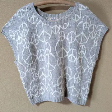 면 손뜨개질 피스 마크 프렌치 슬리브 풀오버 베스트 그레이X화이트