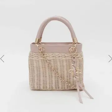 RANDA 2WAY 라탄 스퀘어 핸드백 핑크