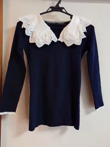 젠느 긴팔 니트 레이스 카라 부착