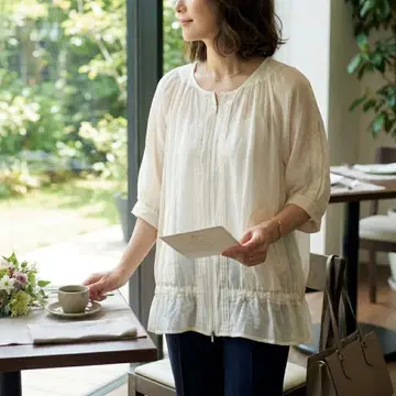 H308*보나페티 실크 혼방 코튼 집업 블라우스 셔츠 38