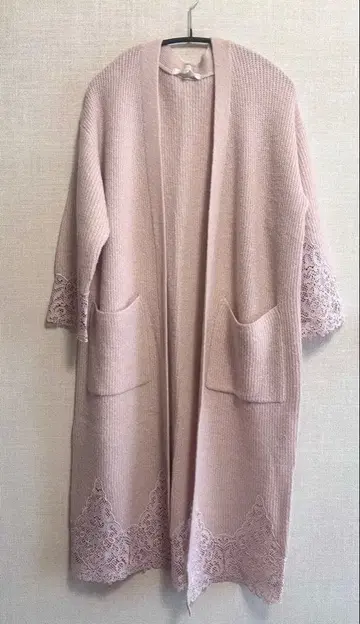 머큐리듀오 밑단 레이스 니트 롱 가디건 가운