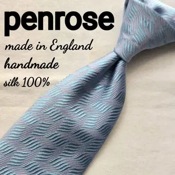 새상품급 penrose 블루 물결 체크 넥타이 실크 핸드메이드