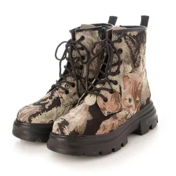 요스케 고블랑 패턴 고양이 패턴 통굽 레이스업 부츠