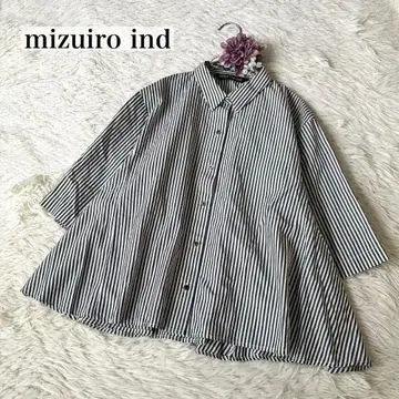 미즈이로 인디 플레어 스트라이프 셔츠 와이드 5부 소매 루즈핏