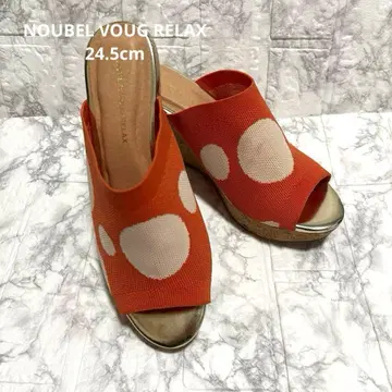 새상품급 통굽 샌들 도트 골드 오렌지 L 코르크 웨지